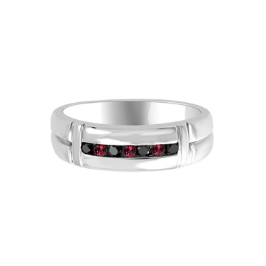 0.42 Ct Red Ruby & Black Diamond Wedding Ring Sterling Silver