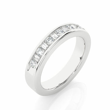 0.50 Ct Round And Baguette Diamond Wedding Band In White Gold