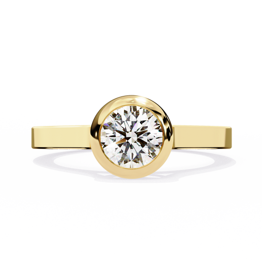 0.65 Carat Round Cut Bazel Set Solitaire Diamond Engagement Ring In Yellow Gold