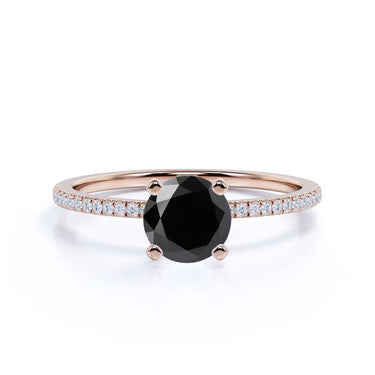 1.5 Ct Black Diamond Solitaire Ring With Accents