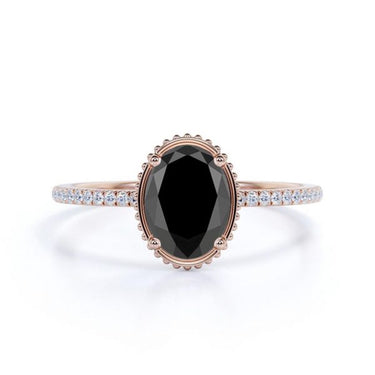 1.22 Ct Oval Shape Black Diamond Antique Ring