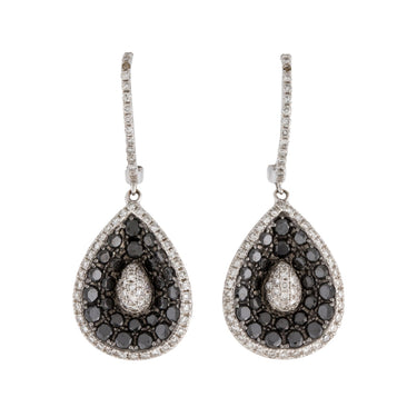 3.5ct Round Cut Pave Setting Black and White Diamond Drop Earrings