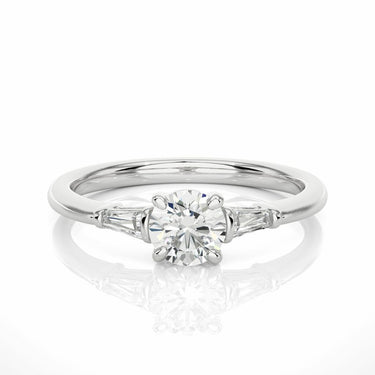 1 Ct Round & Baguette Cut Three Stone Diamond Ring In White Gold