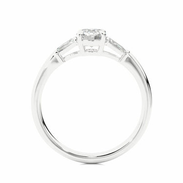 1 Ct Round & Baguette Cut Three Stone Diamond Ring In White Gold