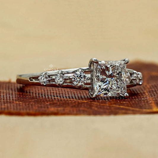 1.10 Ct Princess & Round Cut Lab Dimond Ring