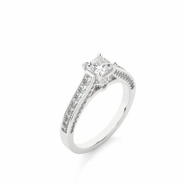 1.30 Ct Halo Princess And Round Cut Prong Set Diamond Ring With Accents In White Gold
