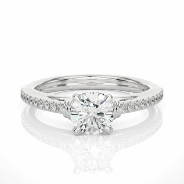 1.30 Ct Round Shaped Prong Setting Moissanite Ring With Accents In White Gold 