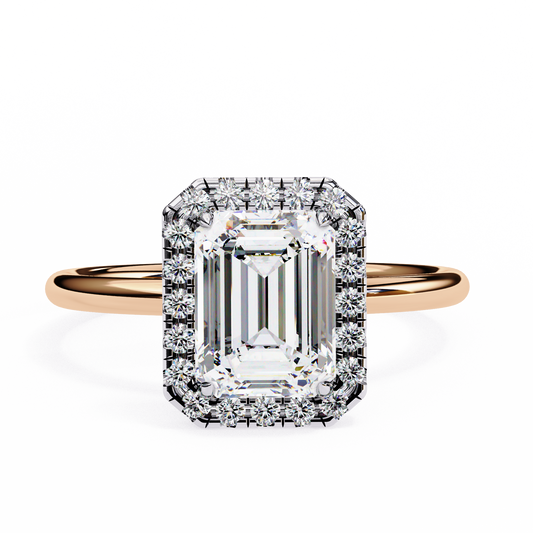 1.90 Carat Emerald Cut Halo Lab Diamond Engagement Ring In Rose Gold