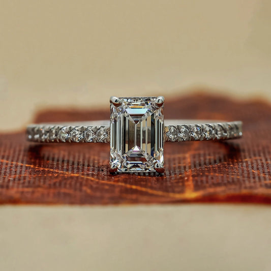 1 Ct Emerald Cut Lab Created Diamond Ring With Accents