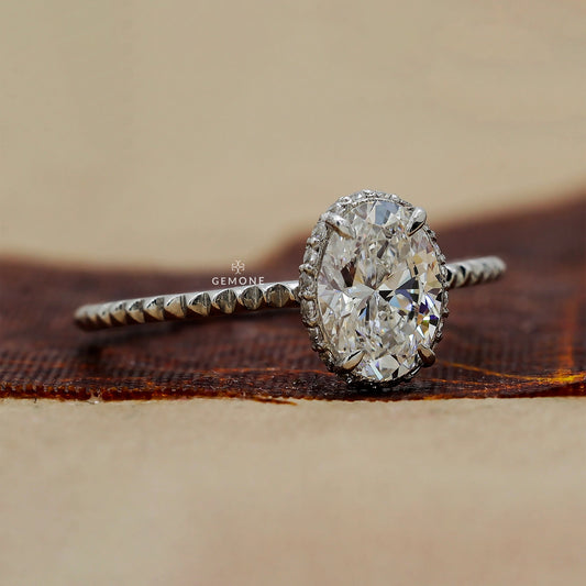 1 Ct Oval Cut Hidden Halo Lab Diamond Engagement Ring