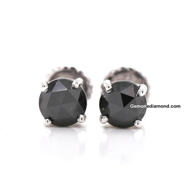 1 Carat Black Rose Cut Diamond Stud Earring In 14k White Gold