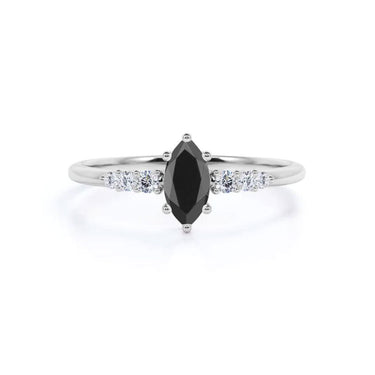 2 Carat Marquise And Round Cut 7 Stone Black And White Diamond Ring