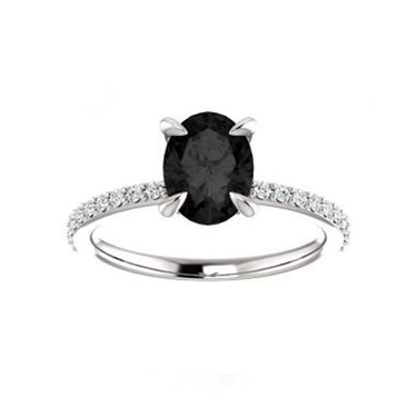 2 Carat Oval Cut 4 Prong Channel Setting Black And White Diamond Ring In White Gold