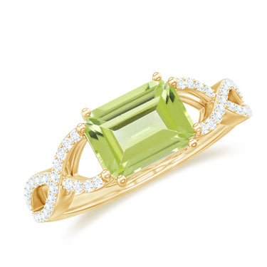 2.20 Carat Emerald Cut Prong Setting Peridot Gemstone Twisted Engagement Ring In Yellow Gold