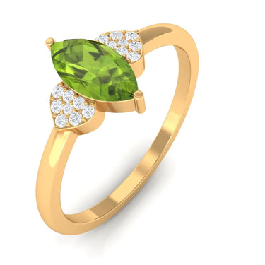 2.30 Carat Marquise Peridot Gemstone Prong Setting Three Stone Engagement Ring In White Gold