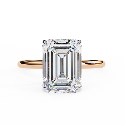 2.62 Carat Emerald Cut Hidden Halo Lab Diamond Engagement Ring In Rose Gold