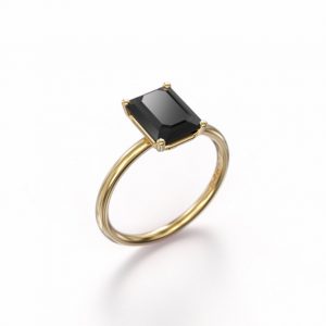 2.5 Carat Emerald Cut Solitaire Four Prong Black Diamond Ring