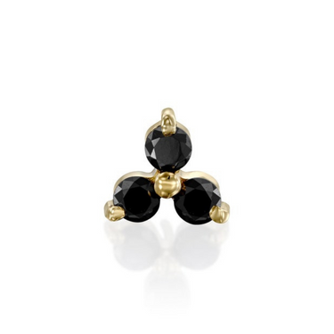 0.60 Ct Three Stone Black Diamond Stud Earrings In 14k Yellow Gold