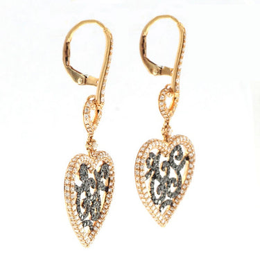 3 Carat Heart Shape Round Cut Black & White Diamond Drop Earrings 