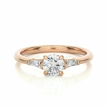 1 Ct Round & Baguette Cut Three Stone Diamond Ring In Rose Gold