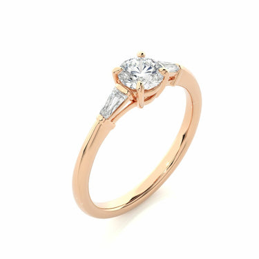 1 Ct Round & Baguette Cut Three Stone Diamond Ring In Rose Gold