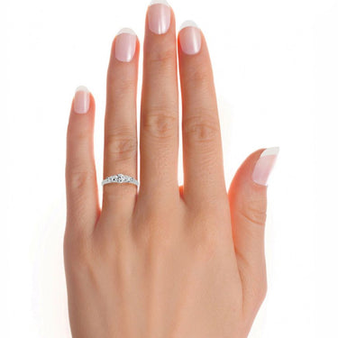 0.90 Ct Round Cut Bar Set Lab Diamond 3 Stone Engagement Ring In White Gold