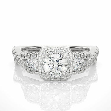 1.35ct Criss Cross 3 Stone Halo Engagement Ring In 14K White Gold