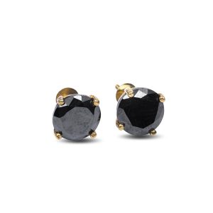 5.60 Ct Black Diamond Stud Earrings In 14k Yellow Gold