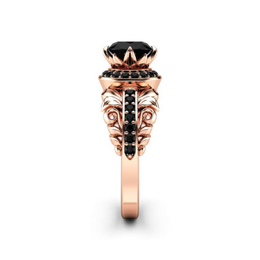 2 Carat Prong Setting Vintage Halo Black Diamond Engagement Ring In Rose Gold