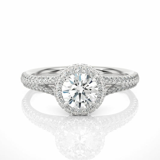 Round Shape Diamond Split Shank Halo Engagement Ring