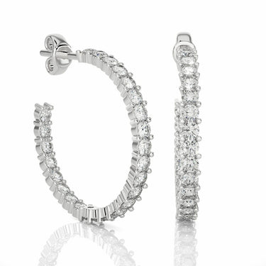 1.00 Carat Round Diamond Hoop Earrings In White Gold
