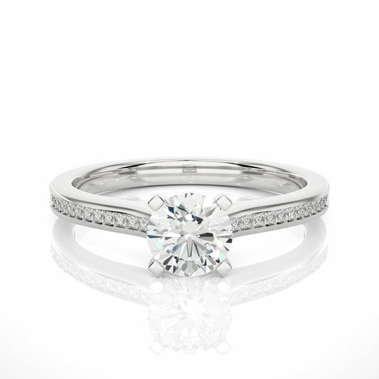 Round Lab Diamond Solitaire Engagement Ring with Accent