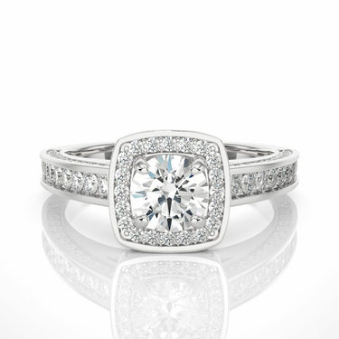 1.40 Ct Round Shaped Double Halo Diamond Engagement Ring In White Gold