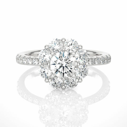 Round Lab Made Diamond Floral Halo Engagement Ring
