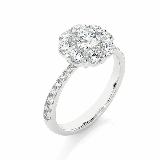 Round Lab Made Diamond Floral Halo Engagement Ring