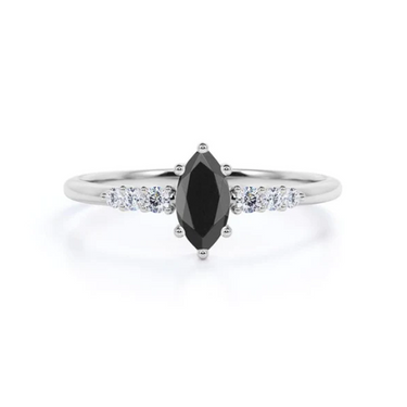 1.50 Ct Marquise Cut Black & White Diamond Ring In White Gold