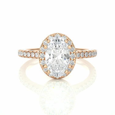 1.30 Ct Oval Cut Halo Bar Setting Diamond Engagement Ring In Rose Gold