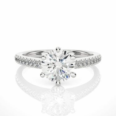 1.50 Ct Round Shaped Solitaire 6 Claw With Accent Moissanite Ring In White Gold