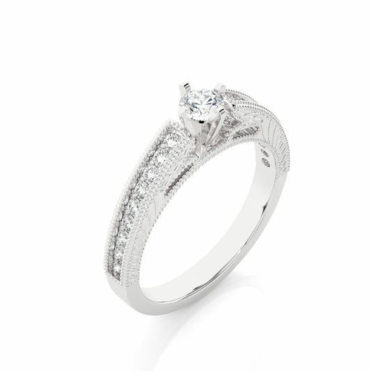 0.50 Ct Round Cut Vintage Diamond Ring With Accents