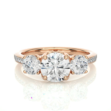 1.80 Carat Round Cut 3 Stone Prong Setting Diamond Engagement Ring With Accent In Rose Gold 