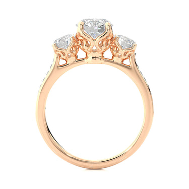 1.80 Carat Round Cut 3 Stone Prong Setting Diamond Engagement Ring With Accent In Rose Gold 