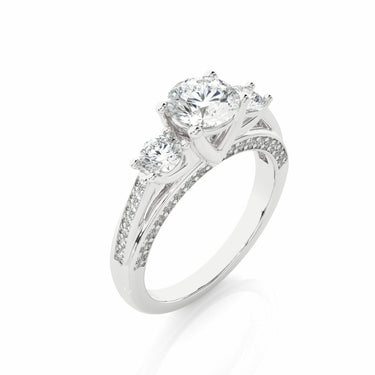 2 Ct Prong Setting Three Stone Lab Diamond Ring With Accents In White Gold