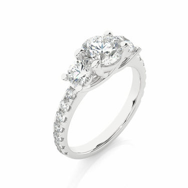 2.35 Ct Three Stone Trellis Lab Diamond Engagement Ring In White Gold