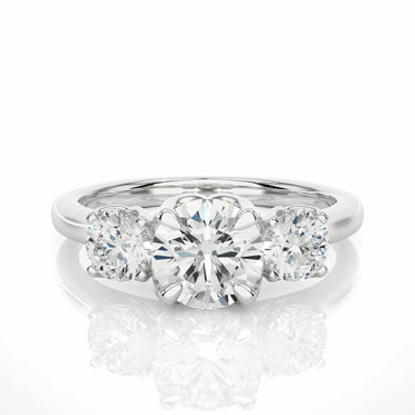 1 Carat Round Cut 3 Stone Prong Setting Diamond Engagement Ring In White Gold
