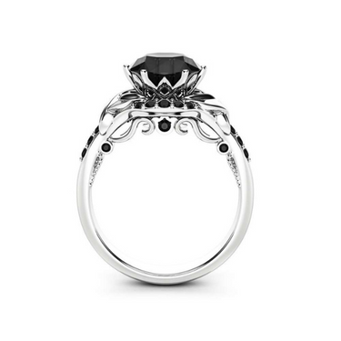 2 Carat Round Cut Halo Twisted Black Diamond Engagement Ring