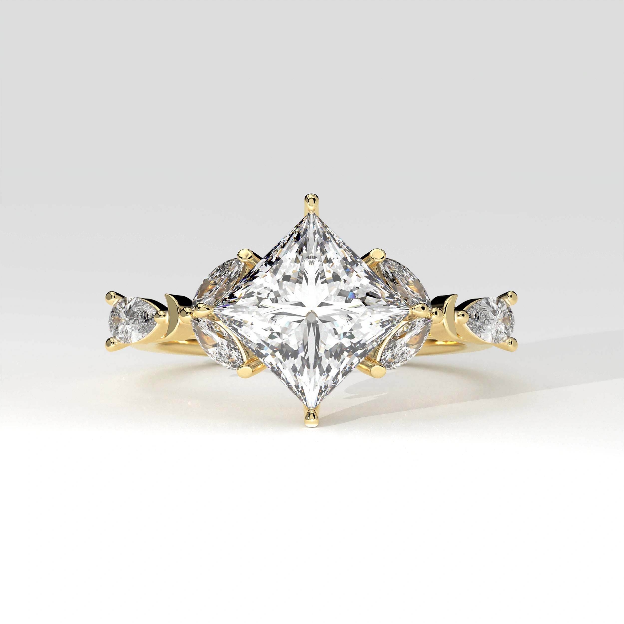 2.78 Ct Princess Lab Diamond Ring with Mixed Side Stones – Gemone