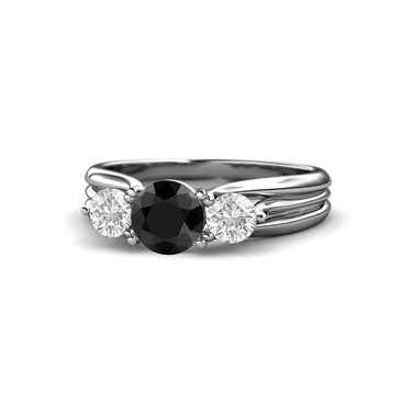 1.70 Carat Round Cut Three Stone Black Diamond Engagement Ring in White Gold