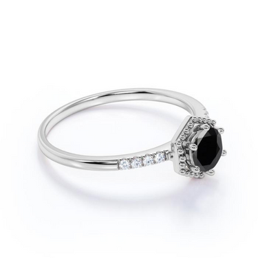 2 Carat Round Cut Basket Set Black & White Diamond Engagement Ring