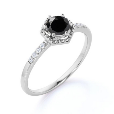 2 Carat Round Cut Basket Set Black & White Diamond Engagement Ring