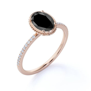 2.00 Carat Oval Shape Prong Setting Black And White Diamond Ring In Rose Gold